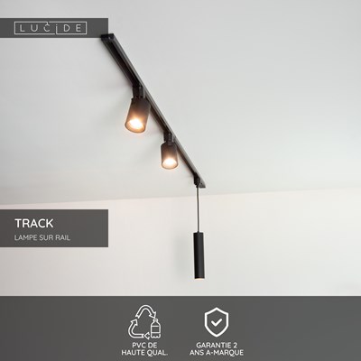 Lucide TRACK Alimentation - Système de rail monophasé / Éclairage sur rail - Simple - Noir (Extension)